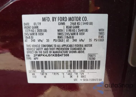 2019 Ford Edge Sel z USA, uszkodzony, nr VIN 2FMPK4J91KBB47308